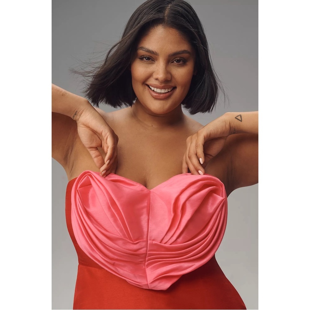 Anthropologie Hutch Strapless Heart Bodice Red Pink Satin Maxi Dress 6 NWT - Picture 4 of 10